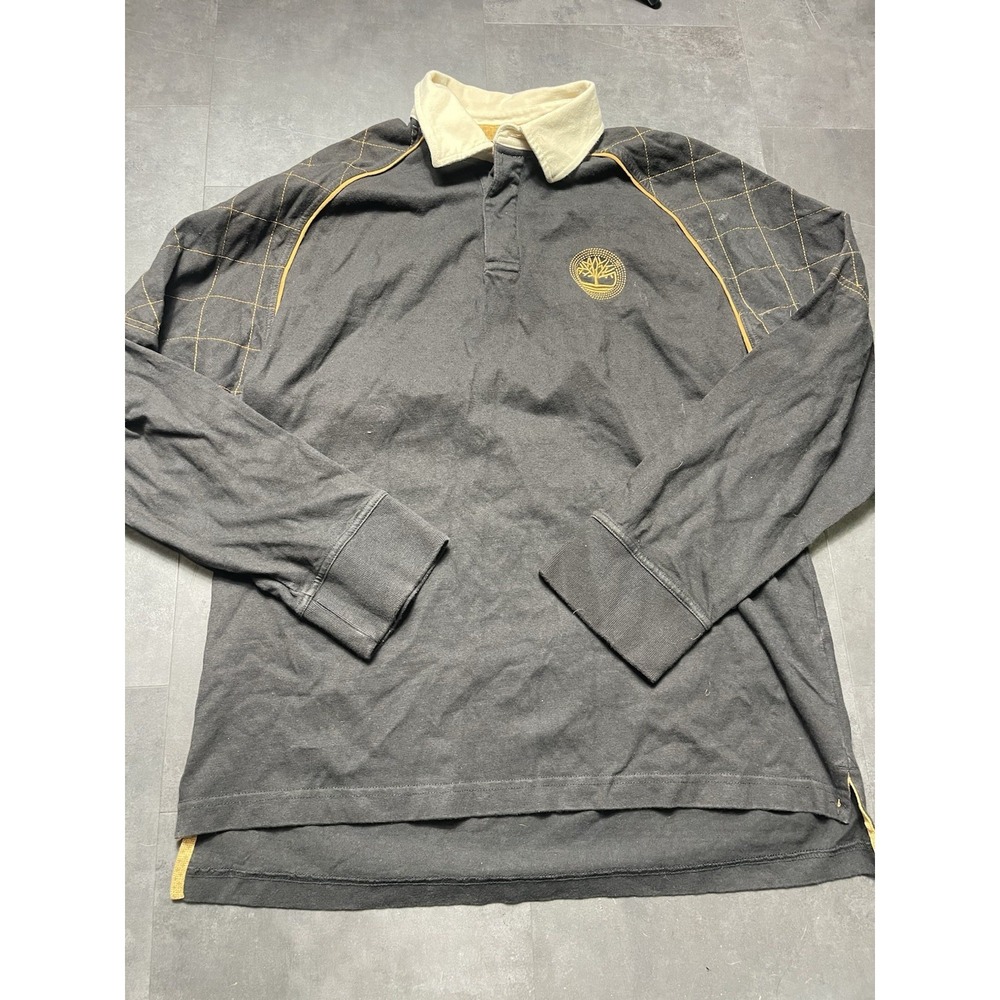 Timberland Heavyweight Polo Shirt Mens Size L Ash Black Long Sleeve F-132
